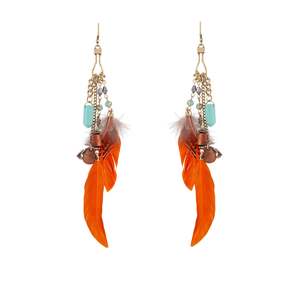 Multi: Multicoloured Feather Chain Drop Earrings