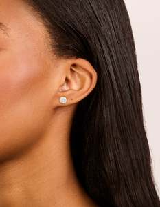 Sterling Silver Cubic Zirconia Square Stud Earrings