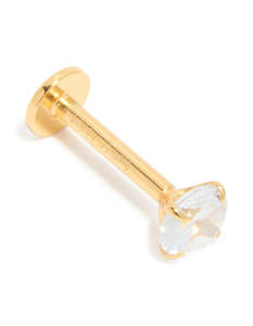 Gold Plated Sterling Silver Round Cubic Zirconia Flat Back Single Stud