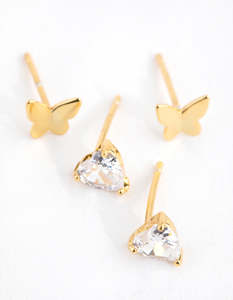 Sterling Silver Earrings: Sterling Silver Gold Butterfly Pack Stud Earring