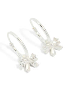 Sterling Silver Cubic Zirconia Bow Charm Huggie Earrings