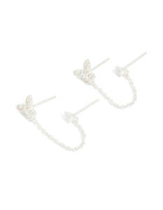 Sterling Silver Earrings: Sterling Silver Chain Double Stud Earrings