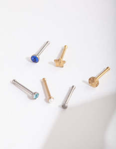 Star Earrings: Mix Metal Sapphire Star Nose Stud 6-Pack