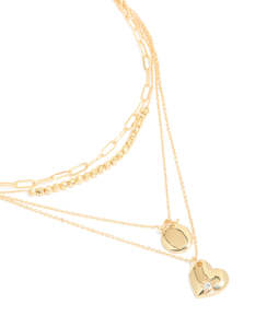 Star Earrings: Gold Plated Cubic Zirconia Beaded Heart & Star Layered Necklace