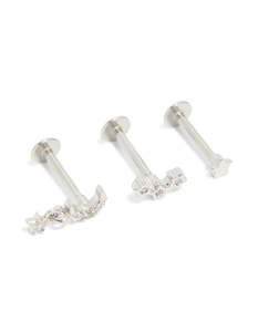 Surgical Steel Cubic Zirconia Celestial Flat Back Studs 3-Pack