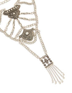 Antique Silver Textured Boho Long Chain Necklace