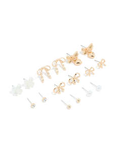 Pearl Earrings: Gold Pearl & Diamante Stud Earrings 8-Pack