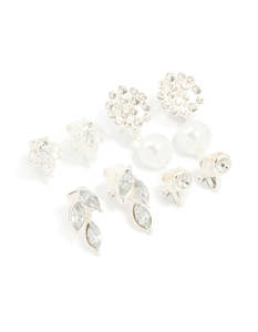 Silver Diamante & Pearl Clip On Earrings 4-Pack