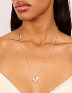 Gold Plated Cubic Zirconia & Pearl Letter M Necklace