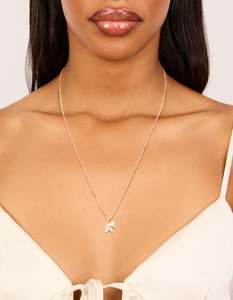 Gold Plated Cubic Zirconia & Pearl Letter A Necklace