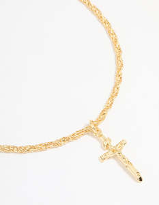 Gold Necklaces: Gold Plated Twisted Chain Cross Necklace