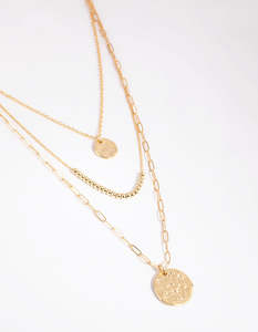 Gold Necklaces: Gold Plated Disc & Ball Necklace Layered Necklace