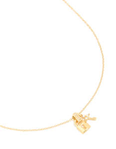 Waterproof Gold Plated Stainless Steel Cubic Zirconia Lock & Key Necklace