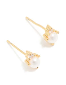 Waterproof Gold Plated Stainless Steel June Cubic Zirconia Duo Stud Earrings