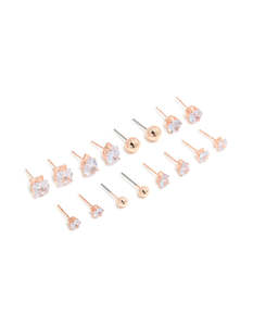 Rose Gold: Rose Gold Diamante Mixed Shape Stud Earrings 8-Pack