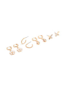 Rose Gold Fashion: Gold Butterfly & Ladybird Earrings 4-Pack