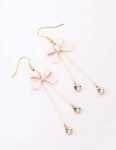 Blush Diamante Bow Double Bar Drop Earrings
