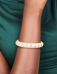 Gold Striped Cream Enamel Bangle