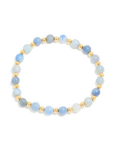 Waterproof Gold Plated Stainless Steel Blue Beaded Stretch Bracelet