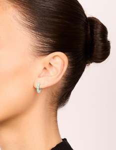 Gold Teal Enamel Small Twisted Hoop Earrings