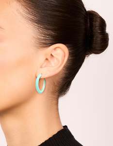 Blue: Gold Aqua Enamel Irregular Hoop Earrings