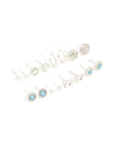 Antique Silver Turquoise Stone & Unicorn Stud Earrings 8-Pack