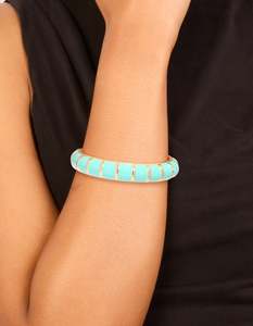 Gold Aqua Enamel Stripe Bangle