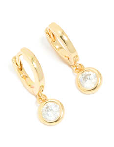 Cubic Zirconia Earrings: Gold Plated Cubic Zirconia Circle Huggie Earrings