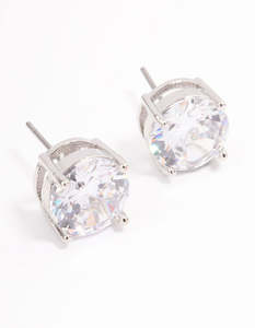 Silver Cubic Zirconia Round Statement Stud Earrings