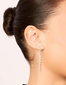 Statement Earrings: Silver Plated Cubic Zirconia Celestial Linear Earrings
