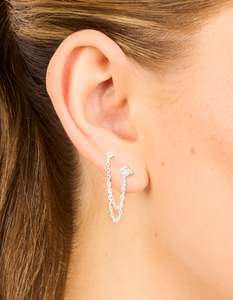Sterling Silver Cubic Zirconia Double Chain Earrings