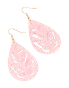Statement Earrings: Gold Pink Filigree Butterfly Drop Earrings