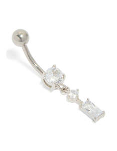 Belly Button Piercings: Titanium Diamante Chain Drop Belly Bar