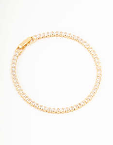 Gold Plated Cubic Zirconia Baguette Tennis Bracelet