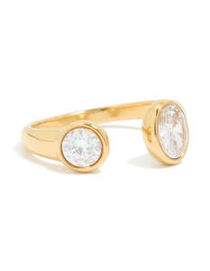 Cubic Zirconia: Waterproof Gold Plated Stainless Steel Oval & Round Cubic Zirconia Open Ring