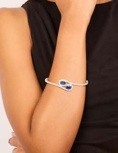 Cubic Zirconia: Silver Sapphire Blue Cubic Zirconia Lovely Wrap Around Bangle