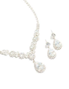 Silver Cubic Zirconia Dazzle Necklace & Earrings Set