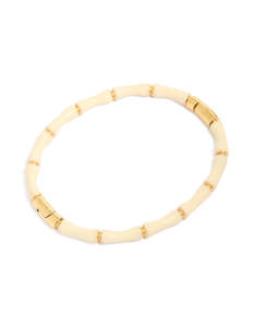 Waterproof Gold Plated Stainless Steel Bamboo White Enamel Bangle