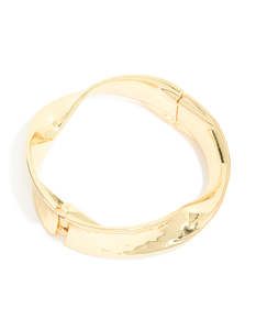 Bangles: Gold Plated Hammered Twist Hinged Bangle
