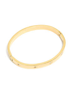 Waterproof Gold Plated Stainless Steel Cubic Zirconia Hinged Sunburst Bangle