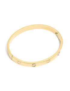 Waterproof Gold Plated Stainless Steel Cubic Zirconia Heart Bangle