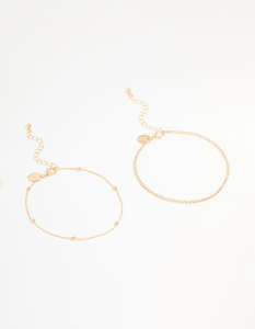 Anklets: Gold Diamante & Ball Anklets 2-Pack