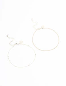 Anklets: Silver Diamante & Ball Anklets 2-Pack