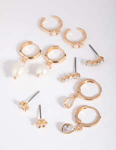 Ear Stacks: Gold Diamante & Freshwater Pearl Huggie Hoop Earring Stack Pack