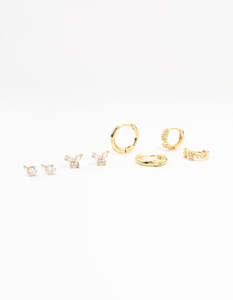 Gold Plated Brass Pave Star & Butterfly Earrings 4-Pack