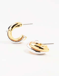 Multi: Mixed Metals Cross Hoop Stud Earrings