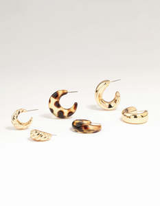 Multi: Gold & Tortoiseshell Hoop Earrings 3-Pack