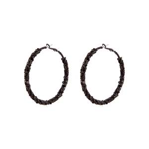 Red: Black Flat Mesh Covered Hoop Earrings