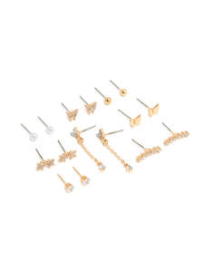 Star Earrings: Gold Pearl & Butterfly Chain Star Earrings 8-Pack