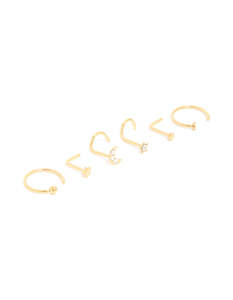 Star Earrings: Gold Plated Surgical Steel Celestial Nose Studs & Rings 6-Pack